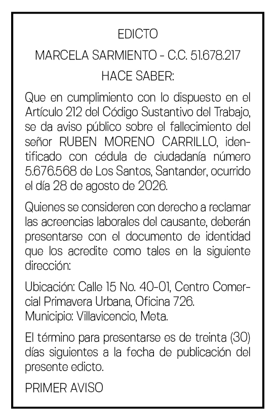 EDICTO RUBEN MORENO CARRILLO PRIMER AVISO 1