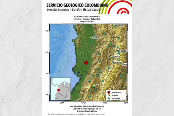 Varios temblores se registraron en el Chocó; el último alcanzó una magnitud de 4,9 1