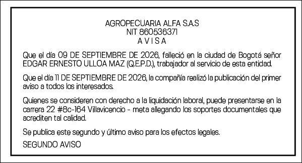 AGROPECUARIA ALFA - EDGAR ERNESTO ULLOA - SEGUNDO AVISO 1