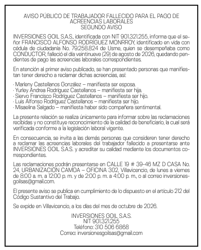 INVERSIONES GOIL - FRANCISCO RODRIGUEZ - SEGUNDO AVISO 1
